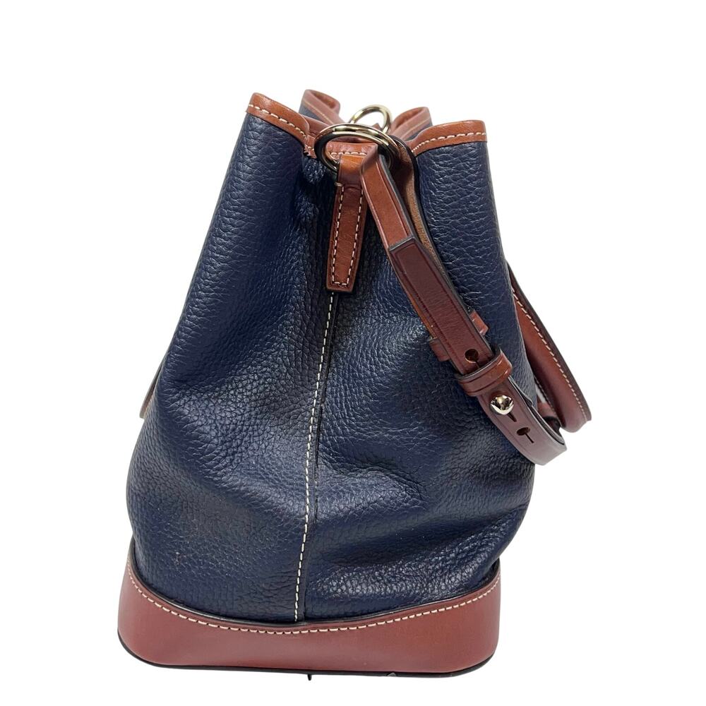 Dooney & Bourke Pebble Grain Perry Satchel Blue w/ Caramel Trim Gold Red Lining - Picture 4 of 14